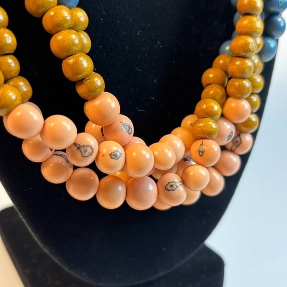 Chunky Vintage Necklace Wood Beads Maximalist Boho Colorful for Stacking - Picture 4 of 8